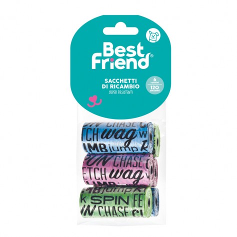 BEST FRIEND 6 ROTOLINI DA 20 SACCHETTI DI RICAMBIO TAGS BLU, ROSA, VERDE