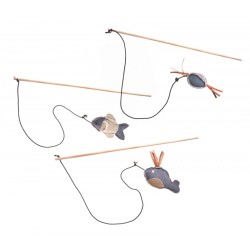 STUZZICAGATTO CON GIOCO GATTO IN TELA PALLA,PESCE,BALENA
