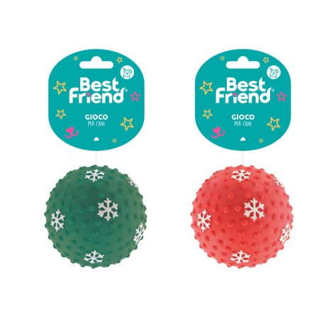 BEST FRIEND NATALIZI-GIOCO CANE PALLA IN LATTICE ROSSO  VERDE 8 CM 40 G