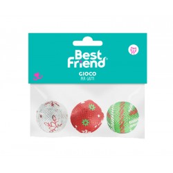 BEST FRIEND NATALIZI 3 PALLINE GATTO CON SONAGLIO BIANCO  ROSSO  VERDE 3,9