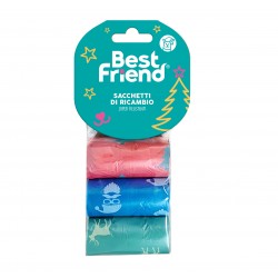 BEST FRIEND NATALIZI 3 SACCHETTI DI RICAMBIO DECORATI VERDE,ROSSO,BLU 27X30 CM