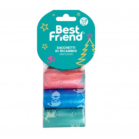 BEST FRIEND NATALIZI 3 SACCHETTI DI RICAMBIO DECORATI VERDE,ROSSO,BLU 27X30 CM
